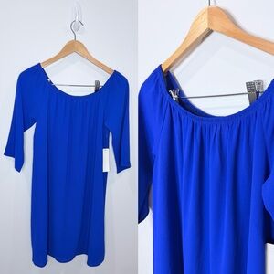 Tovia Royal Blue Flowy Off Shoulder Dress